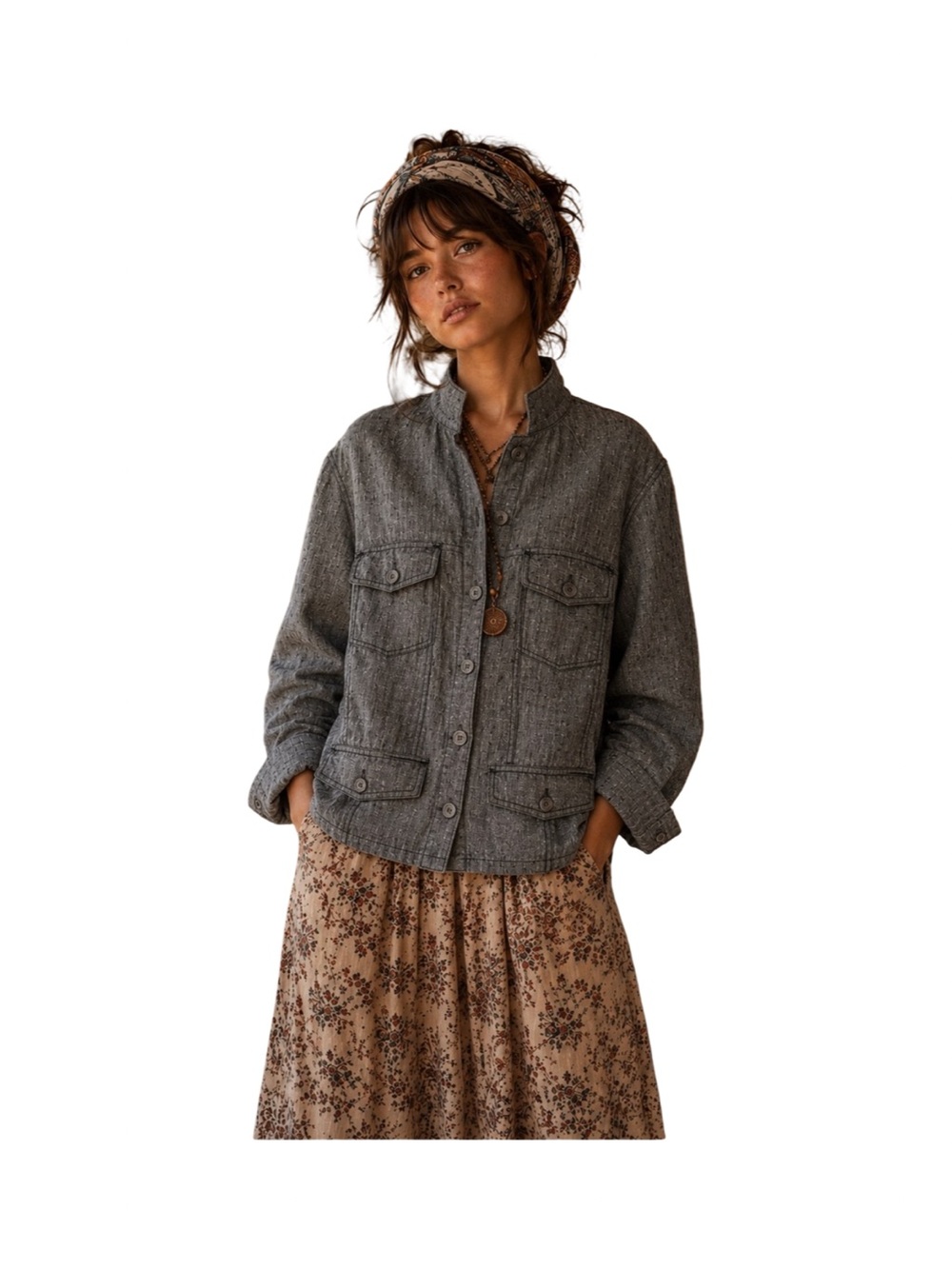Dalia Collection Gray Button-Front Utility Jacket- size 18x—boho- grunge